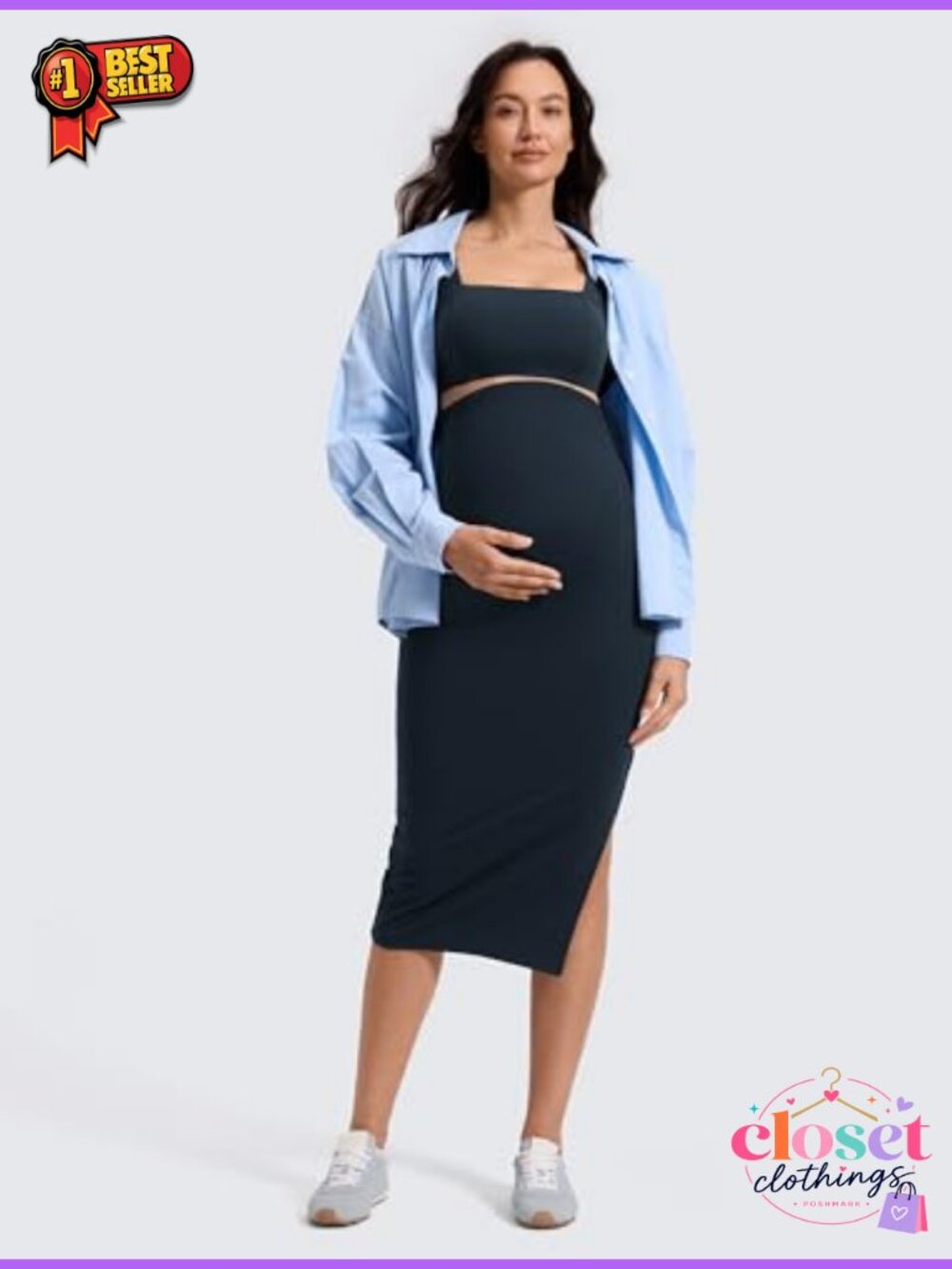 Maternity Side Split Midi Skirt High Waist Stretchy Butterluxe Slim Fit
